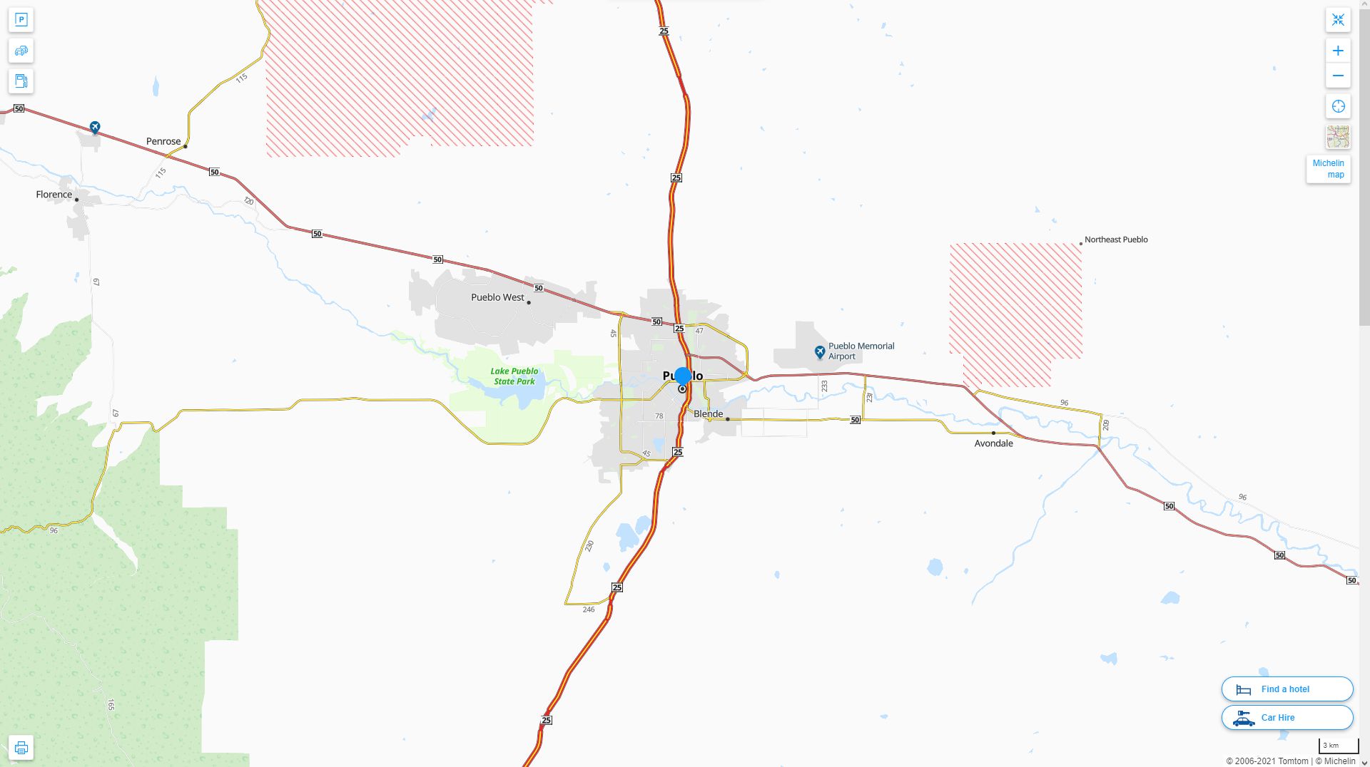 Pueblo Colorado Highway and Road Map